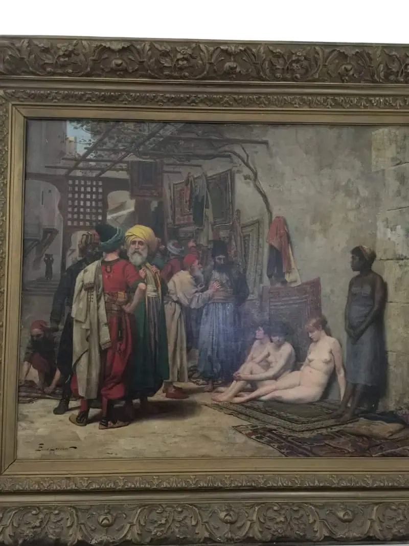Peinture orientale scène de marché aux esclaves