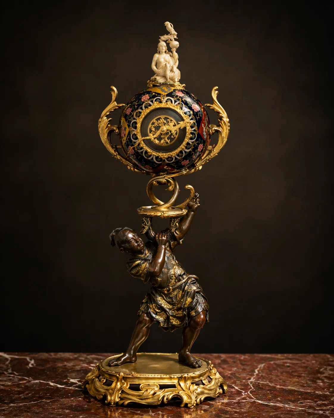 Pendule ancienne en bronze doré et émail