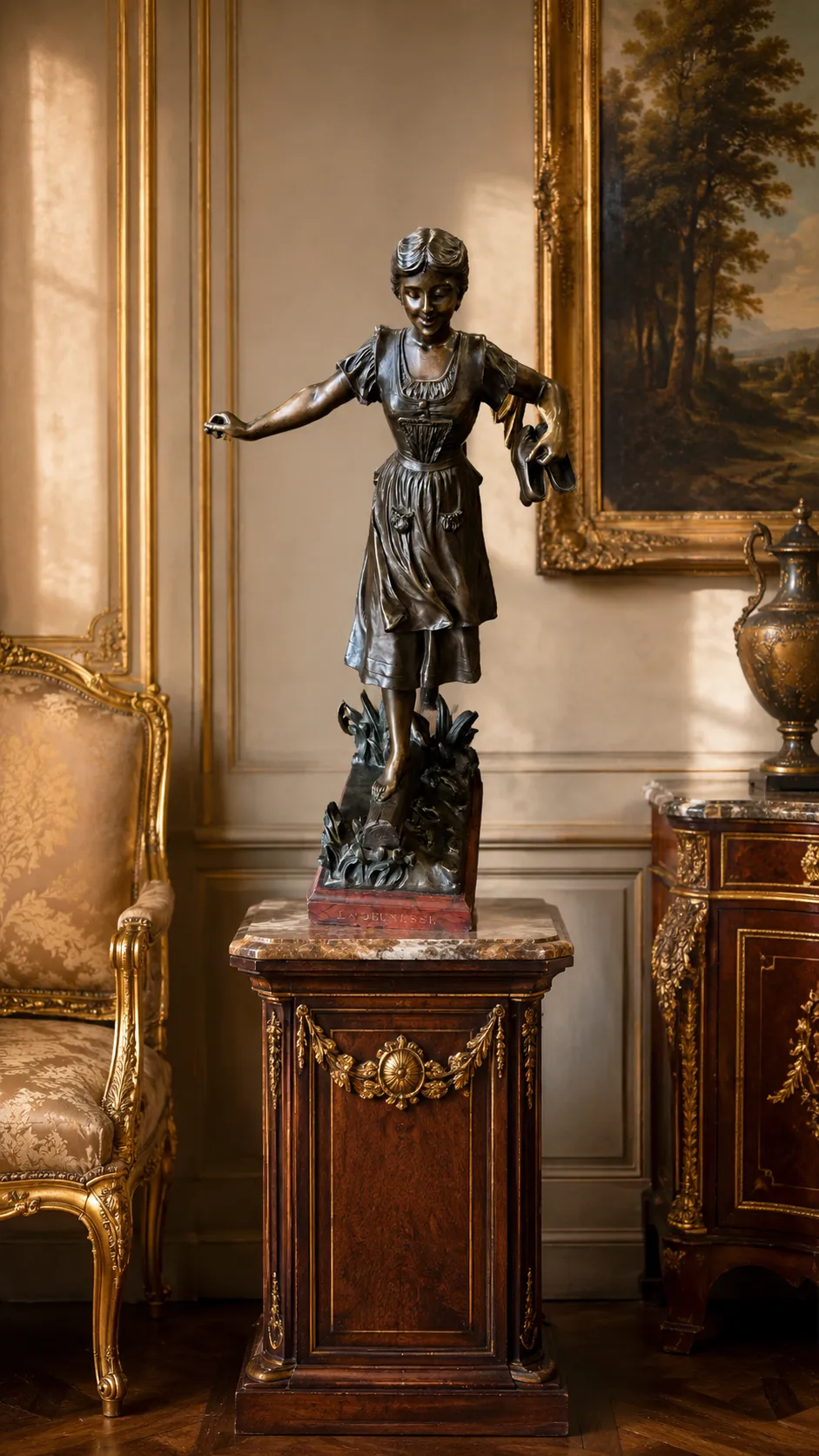 Statue en bronze d’une fillette en équilibre